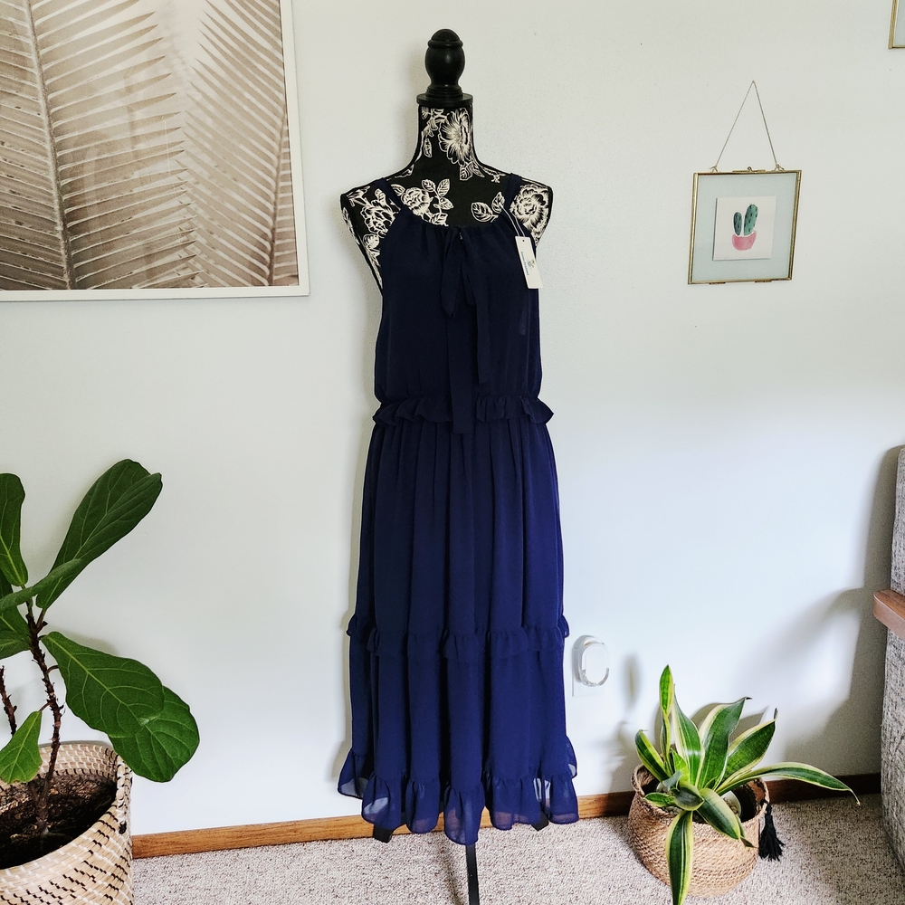 Brand New Beachsissi Navy Ruffled Tiered Maxi Dress - Size M